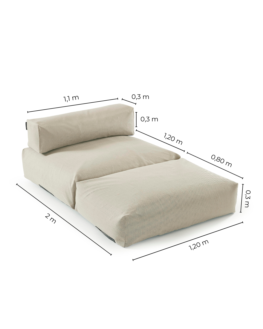 Skizze, die die genauen Maße des Poolsofa double zeigt. $ Poolsofa Double