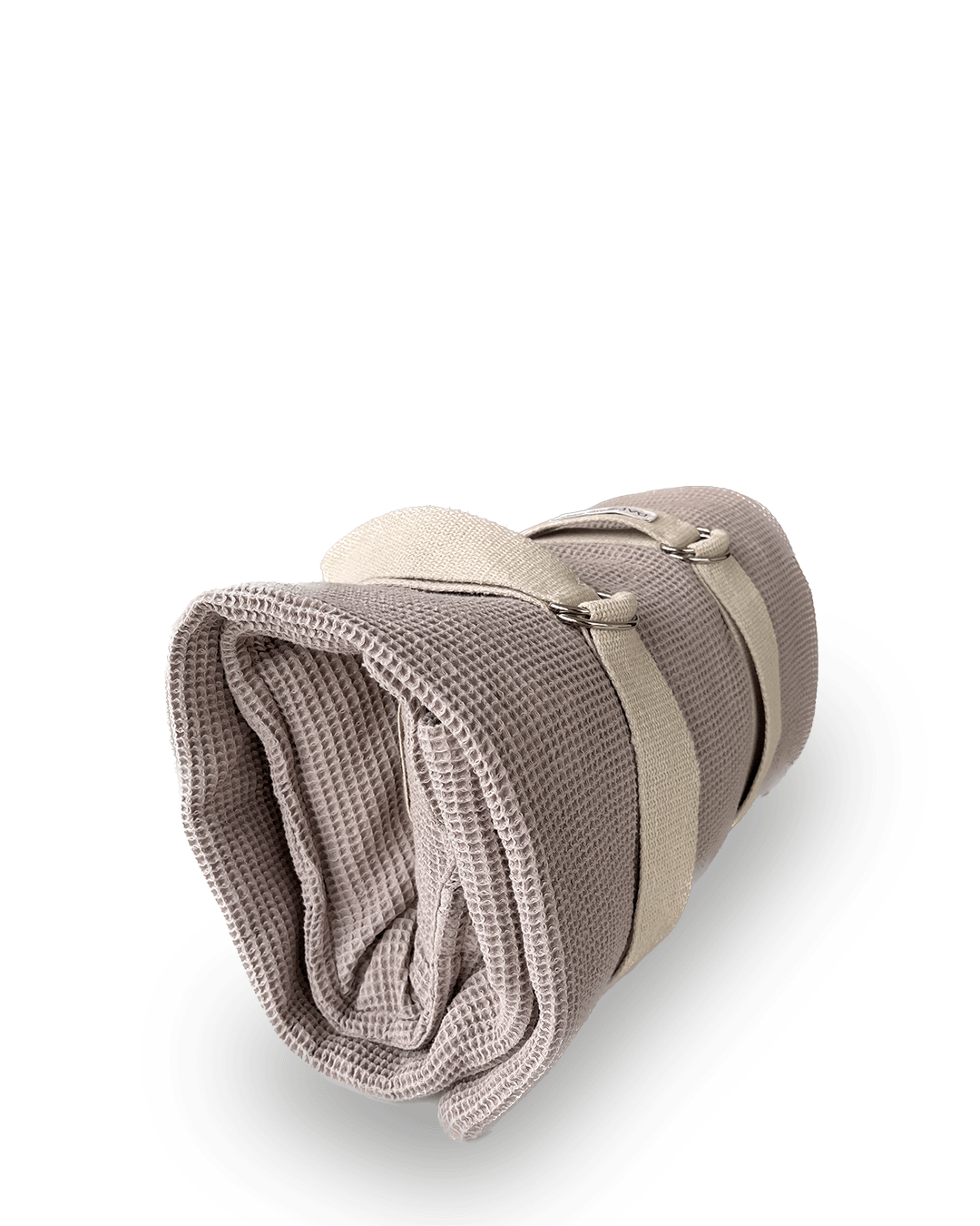 Seitenaufnahme zusammengerolltes Strandsofa in Taupe