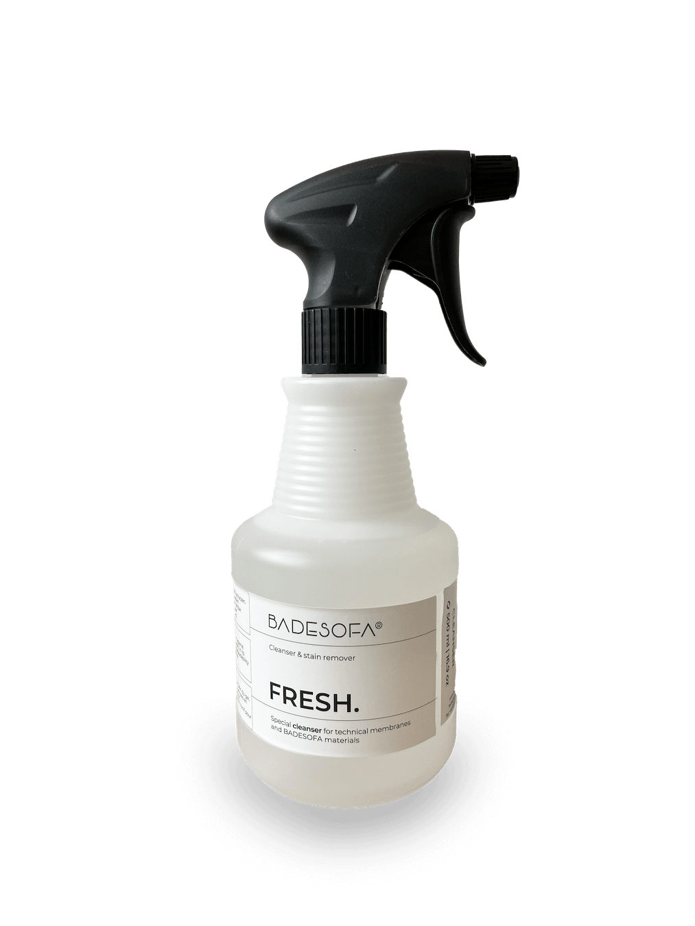 Sprühflasche vom Poolsofa Reiniger Fresh, der speziell zur Reinigung des Poolsofas geeignet ist.